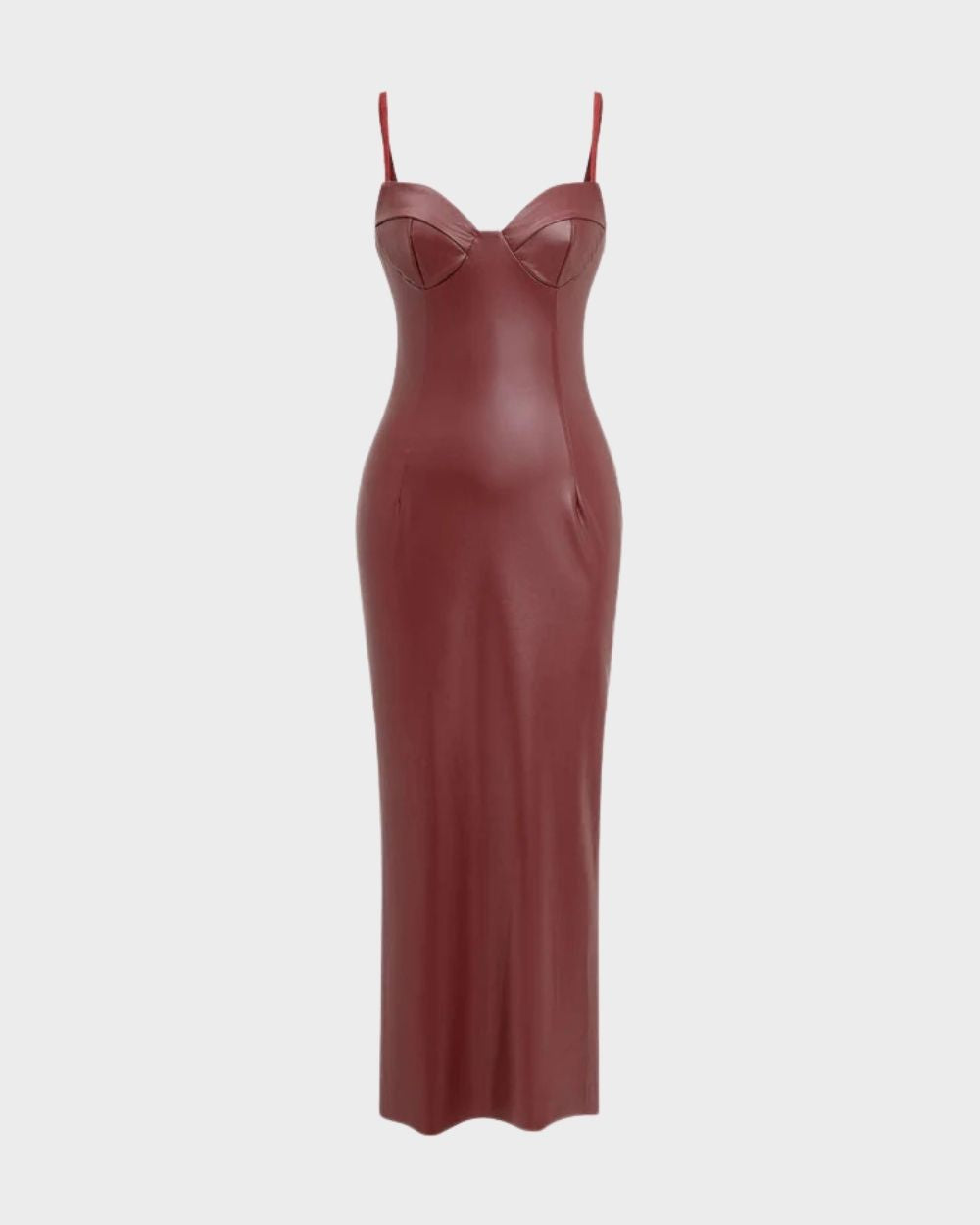 Vino Faux Leather Bustier Slip Midi Dress