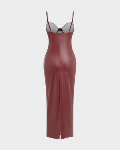 Vino Faux Leather Bustier Slip Midi Dress