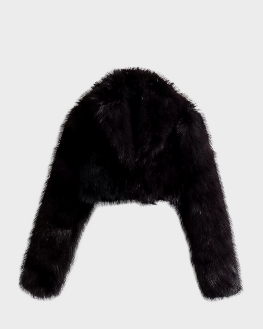 BLACK SHORT FAUX FUR BOMBER