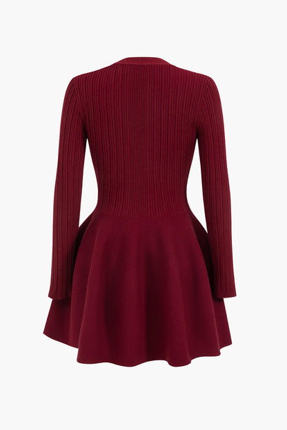 Camilla Knit Puff Hem Long Sleeve V-neck Dress